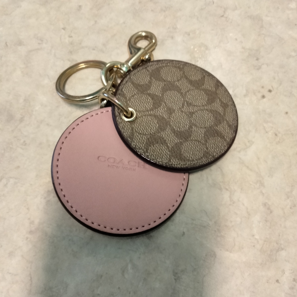 Coach Pink and Gray Leather Keychain/Mirror